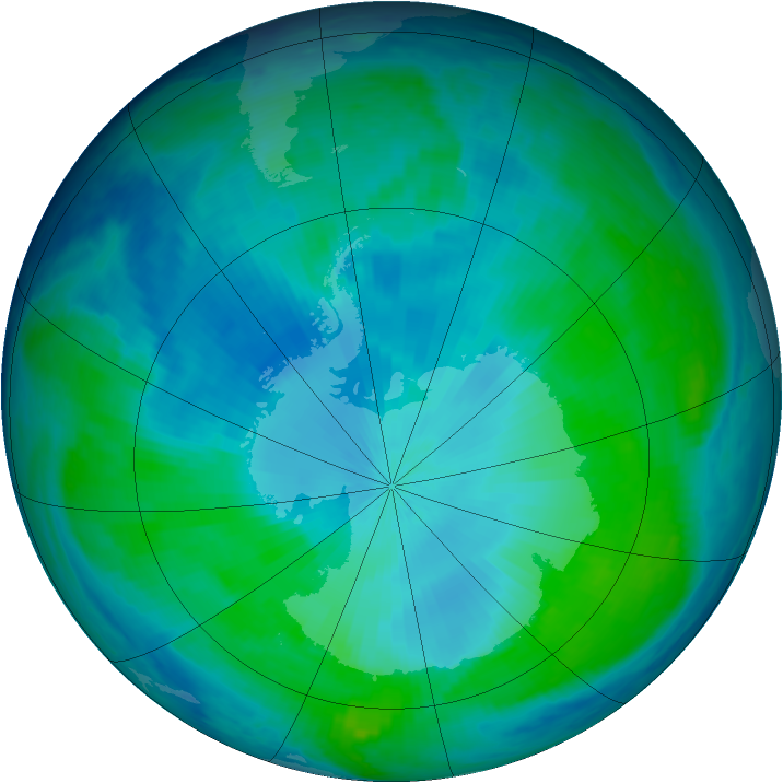Antarctic ozone map for 07 February 1998